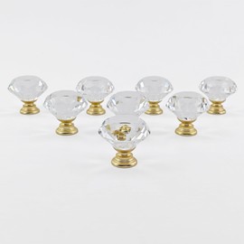 YEMCHI 8 Pack Crystal Glass Cabinet Knobs Brushed Gold, Modern Bathroom 1.2" Clear Diamond Handles for Dresser Drawers Decorative of Kitchen Furniture Hardware Pulls (Base Matte Gold Color)