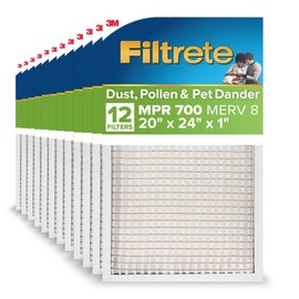 Filtrete 20x24x1 AC Furnace Air Filter, MPR 700, MERV 8, Tough on Pollen, Easy on Airflow, 3-Month Pleated 1-Inch Electrostatic Air Cleaning Filter, 12-Pack (Actual Size 19.81 x 23.81 x 0.81 in)
