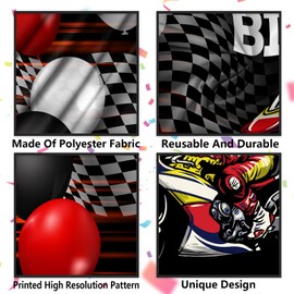 Junliang Motorcycle Table Skirt Race Checkered Happy Birthday Table Cover Decorations for Racing Theme Birthday Party Decor Picnic Camping Supplies Favors