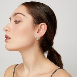 Crysdue 925 Sterling Silver Dainty Teardrop Clear Cubic Zirconia Gold Plated Hoop Stud Earrings for Women, Wedding Earrings for Bride Bridesmaid, Anniversary Christmas Party Prom Jewelry Gift