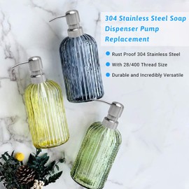 MroMax 304 Stainless Steel Soap and Lotion Dispensers Replacement Pump for 28/400 Bottles Jars, Bathroom Screw Lotion Pump Head, Silver 3Pcs