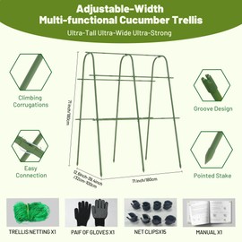 Carotex Extra Tall Metal Arch Trellis, 71X71 inch U-Shape Garden Trellis with Netting, Rust-Resistant PE Coated Steel Cucumber Trellis for Raised Bed, Vegetables, Fruits, Beans, Green