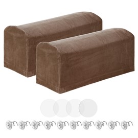 sourcing map 2pcs Couch Arm Covers, Velvet Armchair Sofa Arm Covers with Twist Pin, Anti-Slip Furniture Protector Slipcovers for Chairs/Sofas, Dark Brown