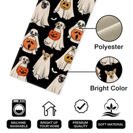 Croar - Camino de mesa de Halloween Spooky Ghost Dog negro, Jack O Lantern - Decoración de mesa de cocina, mesa de comedor, divertida arpillera para interiores y exteriores, suministros de fiesta, 13