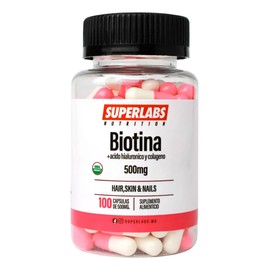 Biotina 500 mg Superlabs Nutrition 100 Cápsulas Suplemento Alimenticio para Cabello Piel y Uñas