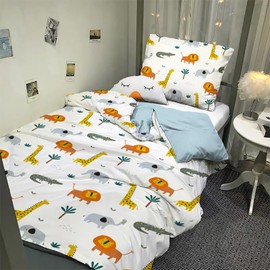 MUSOLEI Children's Bed Linen 135 x 200 cm Girls Boys Children's Bed Linen Animals Lion Wild Animals Blue 3D Print Microfibre Duvet Cover and 1 Pillowcase 80 x 80 cm Bedding Set for Single Bed, Animals 01