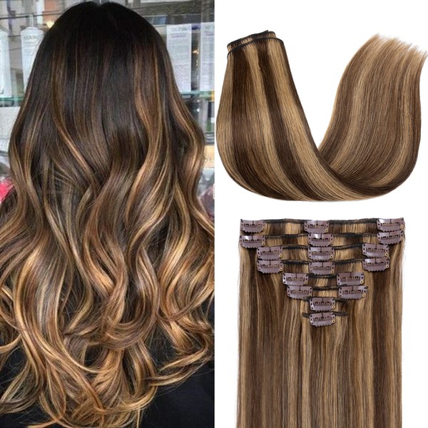TESS Real Hair Extensions Clip-in Hair Extensions Standard Weft Grade 7A Long Straight Remy Human Hair 8 Wefts 18 Clips