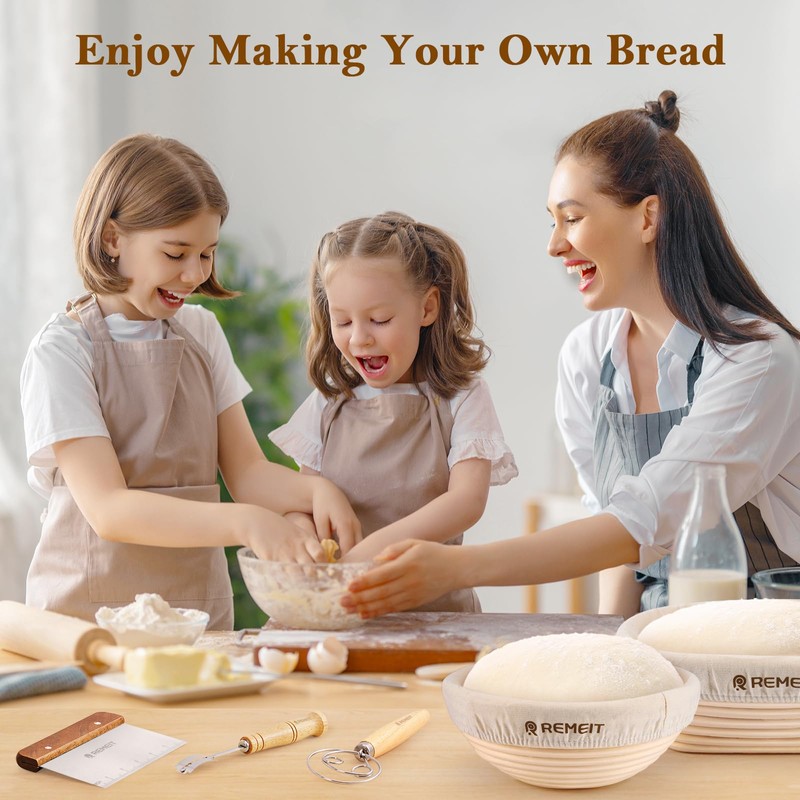 REMEIT Sourdough Starter Kit with Banneton Bread Proofing Basket Set,