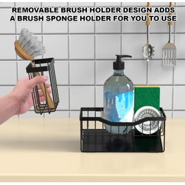 VILCEN VILCEN Sponge Holder for Kitchen Sink with Auto Draining Tray,Kitchen Sink Caddy Organizer with Rag Holder, Rustproof 304 Stainless Steel Kitchen Organizers, Soap Dispenser Storage Countertop