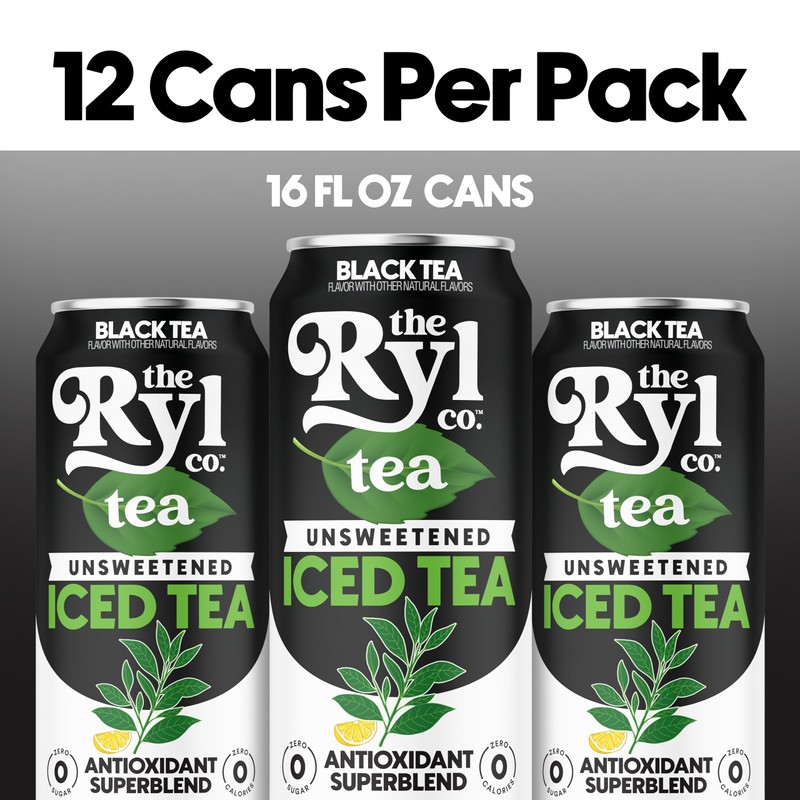 Ryl Iced Tea, Unsweetened Black Tea, Antioxidant Superblend, Zero Sugar,