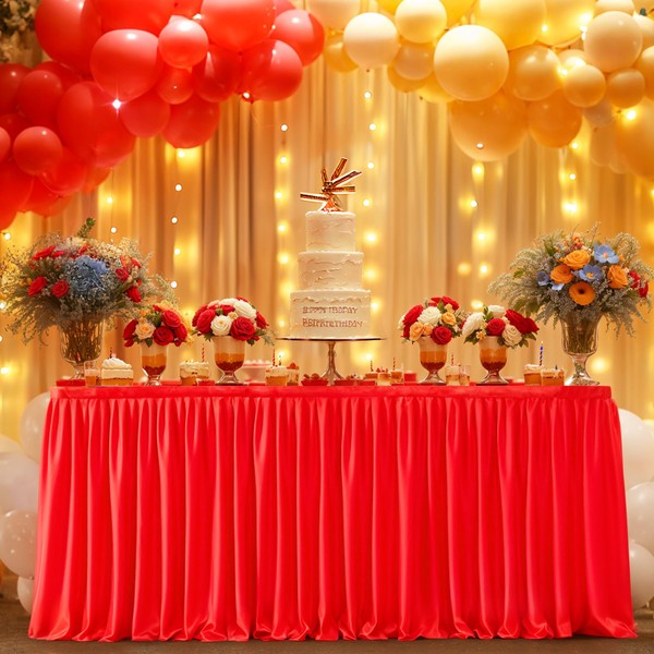14ft Red Table Skirts for Rectangle Tables Polyester Pleated Table