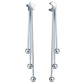 Infinite U Women's 925 Sterling Silver Moon and Star Stud Beads Tassels Drop Ear Jackets Earrings