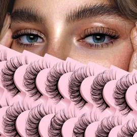Ahrikiss Russian Strip Lashes That Look Like Extensions D Curl Fluffy False Eyelashes 10 Pairs Wispy Natural Fake Lashes Pack Fluffy 3D Volume Fake Lashes (D05)
