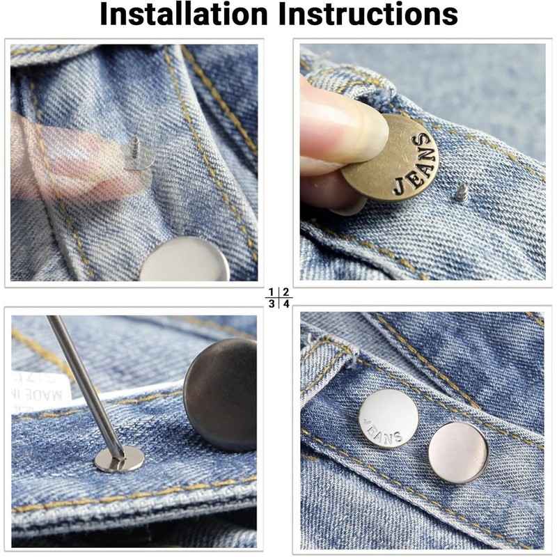 No-Sew Jeans Button Replacement Kit, 10 Sets Metal Snap Tack
