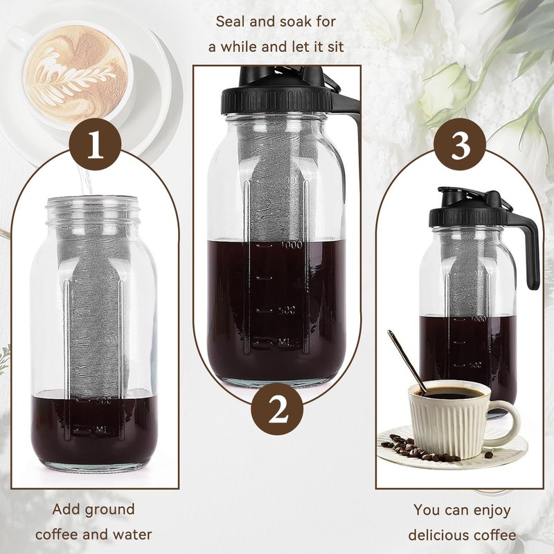 Cold Brew Coffee Filter for Mason Jar, Stainless Steel Coffee