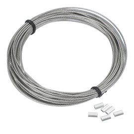 PATIKIL 1/32" Wire Rope, 33 ft 304 Stainless Steel Wire Cable Black Vinyl Coated with 20pcs M1 Crimping Sleeves, Clear