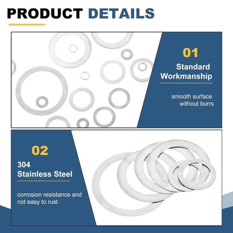 sourcing map 60Pcs 304 Stainless Steel Flat Washers, M15x21x0.3mm Ultra