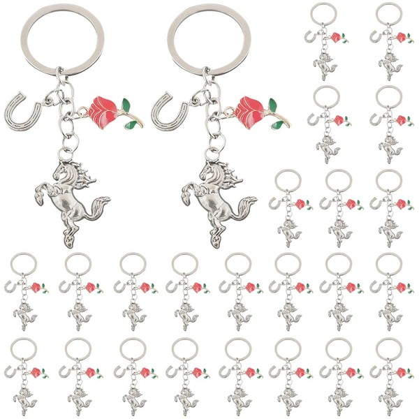 iMagitek 25 Pcs Horse Keychains with Lucky Horseshoe and Rose