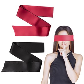 2 Pcs Satin Eye Mask for Sleeping - Silk Blindfold for Women & Men - Adults Couples Blindfold Scarf - Sleep Eye Cover for Travel Nap Meditation - Valentine Gift - 150cm/59inch (Black + Red)