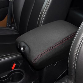 DEYTOP Center Console Cover for Jeep Wrangler JK JKU 2011-2017 Armrest Cover Pad for Wrangler Rubicon/Sahara/Unlimited/Sport 2011-2014 2015 2016 2017 Accessories (Black with Red Stitches)