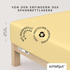 Schlafgut Pure Fitted Sheet 90 x 200 cm to 100 x 220 cm - 95% Organic Cotton, 5% Elastane, Oeko-Tex Certified, Yellow Mid, Mattress Height up to 35 cm