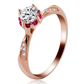 Uloveidoローズゴールドメッキソリティアシミュレートされたダイヤモンドの結婚指輪、925スターリングシルバー婚約指輪LJ091（サイズ18）
