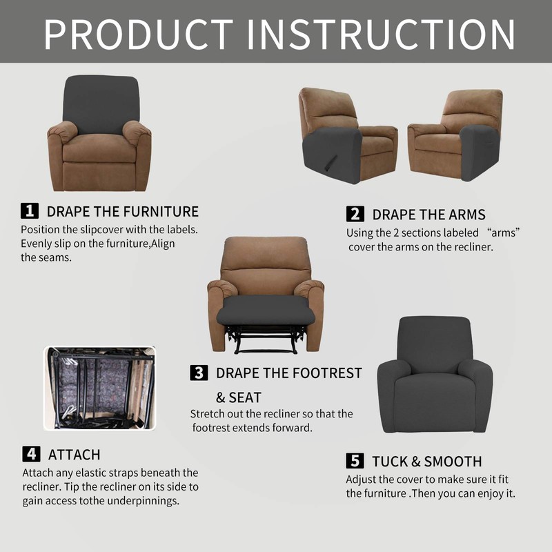 Easy-Going Stretch Recliner Chair Sofa Slipcover Washable Dark Gray