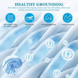 Grounding Sheets Queen 90% Organic Cotton + 10% Pure Silver Fitted Grounded Sheet for Healthy Sleep Therapy Earth Connected Bed Sheet with Long Grounding Cord (Gray 60"x 80"x 16")