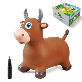 HotMax Bouncy Horse, Inflatable Bouncing Animal Hopper for Toddlers or Kids, Ride on Rubber Jumping Toys for Boy or Girl Birthday Gift (Brown Cow)