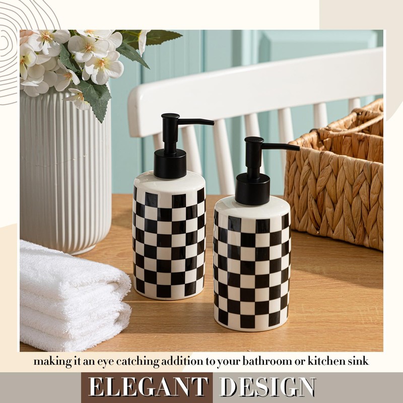 2 Pack Checkered Bathroom Soap Dispenser with 6 Waterproof Labels