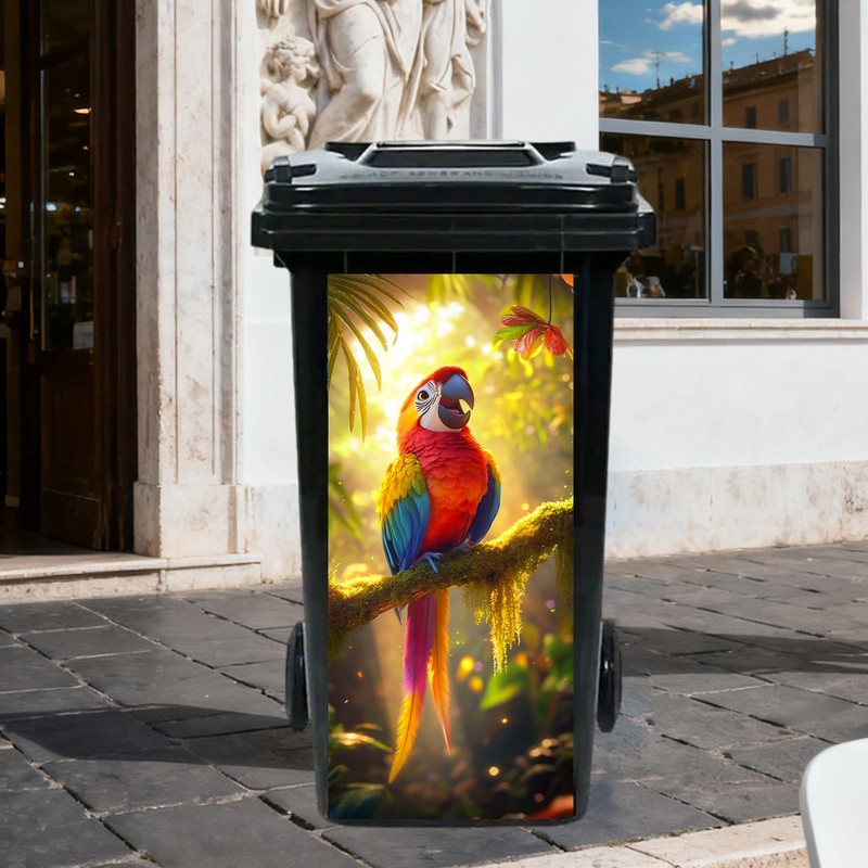 Nuxovilar Vibrant Jungle Parrot Garbage Pail Stickers PVC 14.57x32.28 Inches