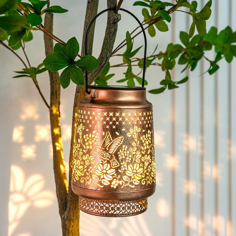 RESNICE Outdoor Waterproof Hummingbird Solar Lanterns Metal Hanging Garden Light
