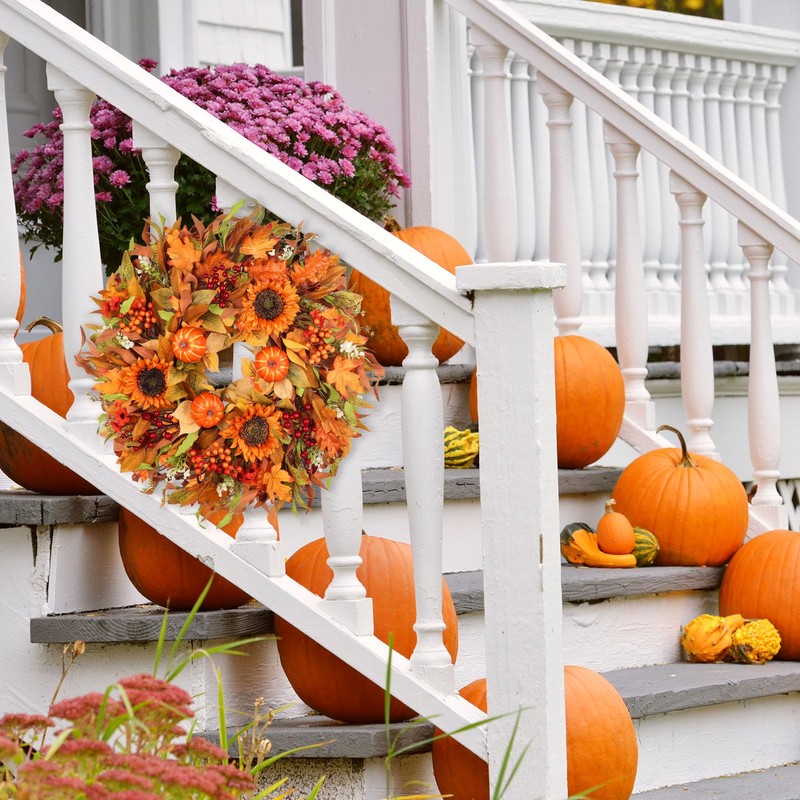 Large 24 Inch Fall Wreaths for Front Door, Farmhouse Autumn