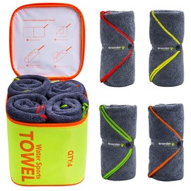 4Monster 4 Pack Microfiber Bath Towel Camping Towel Swimming Towel Sports Towel with Accessory Bag, Quick Dry & Super Absorbent for Travel Gym Boat RV, Suitable for Adults Kids Family, 24 X 48 Inch