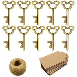Pack of 50 vintage key bottle opener with 50 pieces kraft card tag and string for wedding party preferred rustic decoration (bronze)