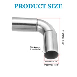 PATIKIL 1 1/4"" (32mm) ID 90 Degree Elbow Fitting, Stainless Steel Metal Pipe Fitting Connector Adapter Right Angle for Plumbing, Water Pipelines, DIY