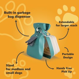 AMBAYLOG Medium Pooper Scooper, Portable and Handheld Size for Walking Large and Small Dogs Outside Yard or Travel Outdoors, Pup Poop Scoop with Container and 30pcs Pet Waste Bag Attachment
