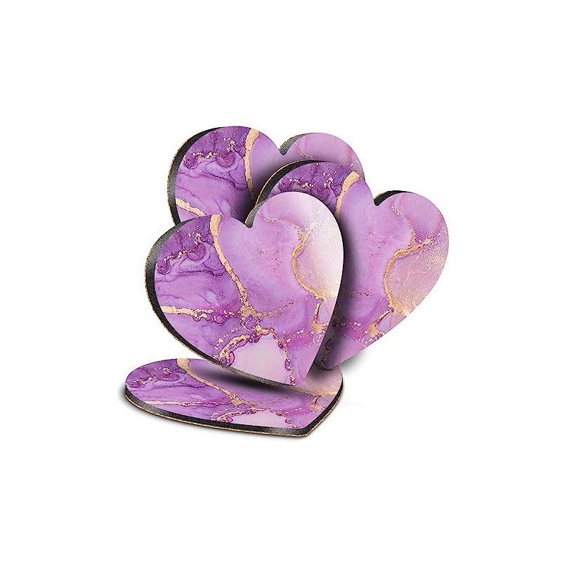 4 x Heart Coasters - Purple Lilac Ink Art Marble