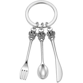 DONWOIE Chef Keychain with Fork, Spoon, and Knife Charms with Crown Handles, Cool Key Chains for Bags Charms,Cooking Keychains Gift for Food Lover Men Teens Boys Women
