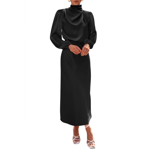 BTFBM Womens Mock Neck Satin Dress 2025 Summer Spring Long