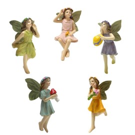 Beruyu 5 Pcs Fairy Garden Accessories Miniature Fairies Figurines Resin Garden Ornaments Fairy Decor for Outdoor Garden Lawn Home and Pot Plants Decoration (Lovely Fairy)