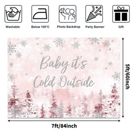 Avezano Baby It's Cold Outside Backdrops for Baby Shower Pink Snowflake Winter Baby Shower Party Decorations Pink Winter Wonderland Sliver Glitter Newborn Party Banner for Girl (7x5ft)