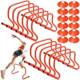 Gemscream 12 Pcs 12 Inch Agility Hurdles Training Equipment Agility Hurdles and Marker Cone Set Disc Cones Speed and Training Obstacle for Athletes Sports Soccer Football Tennis Basketball(Orange)