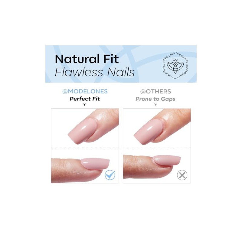 modelones Kit de uñas postizas ovaladas cortas azules con pegamento,