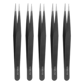 HARFINGTON 5Pcs Precision Tweezers Set ESD-12 120mm Pointed Anti-Static Anti-Magnetic Stainless Steel Precision Technology Tweezers Kit for Craft Electronics Jewelry Repair Laboratory Work