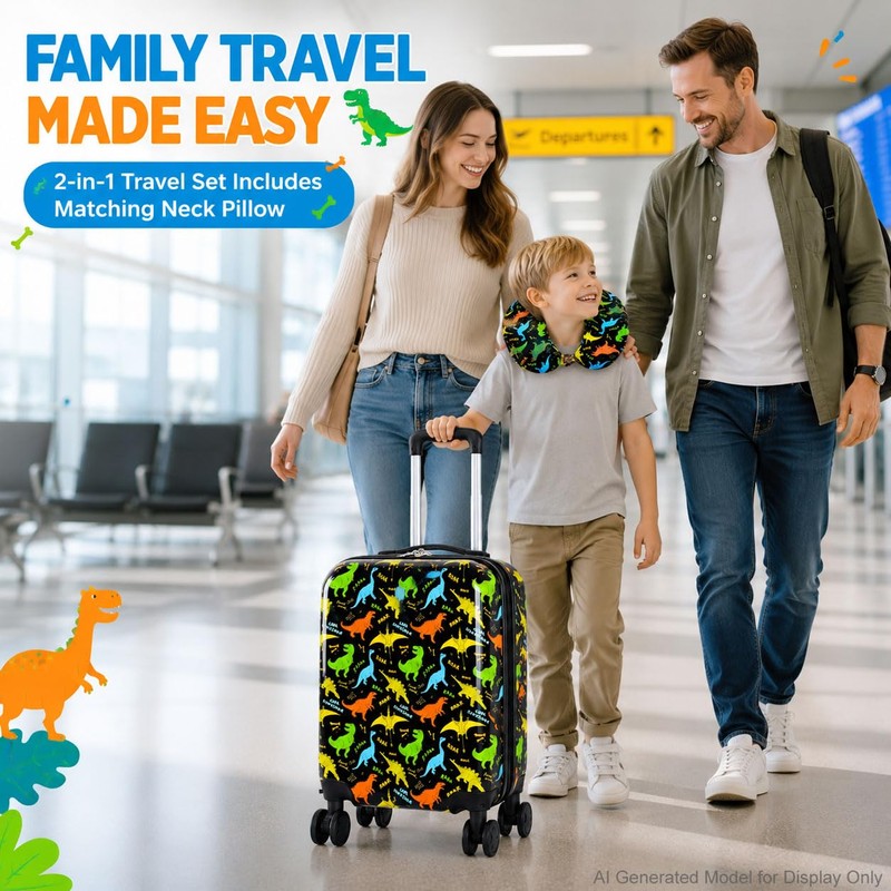 Kids Suitcase Set for Boys, Hardside 2Pcs Carry on Rolling