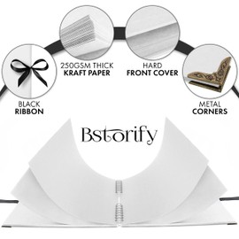 Bstorify Square Scrapbook Photo Albums 70 Pages (25.4 x 25.4 cm) White Thick Paper, Hardcover, Metal Corners - Ideal for Your Scrapbooking Albums, Art & Craft Projects (White, 25.4 x 25.4 Cm)