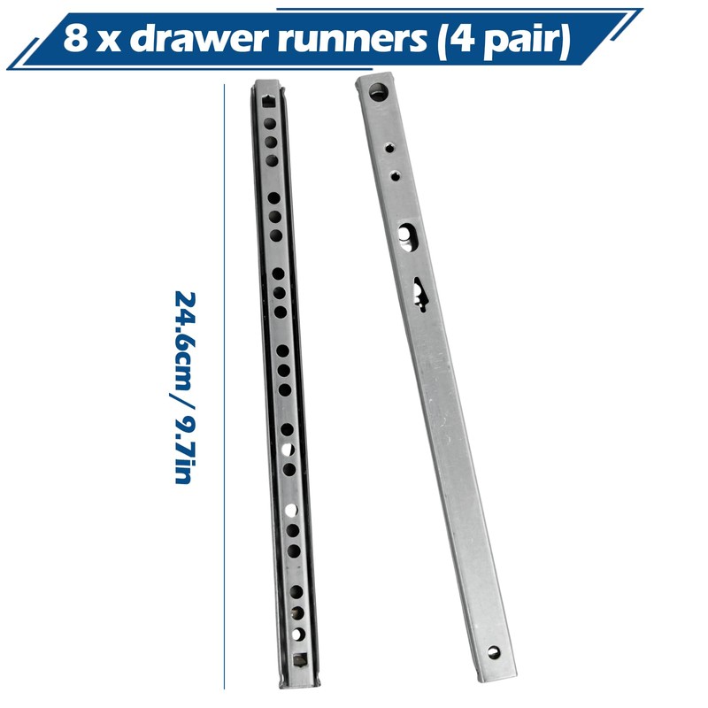 Pack of 4 Drawer Runners, 246 mm Drawer Runners, Drawer