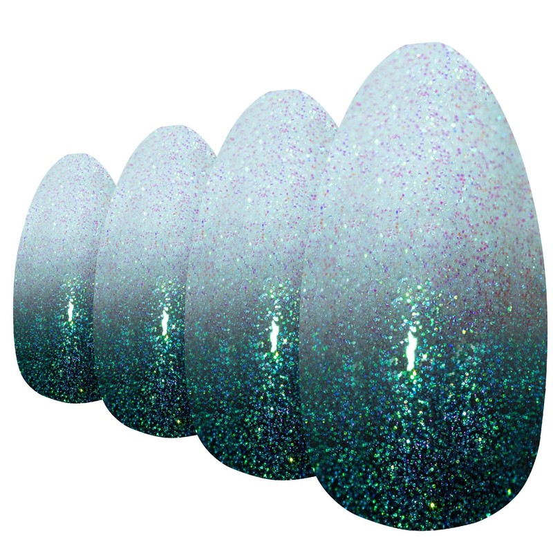 False Nails Bling Art Grey White Gel Ombre Almond Stilett