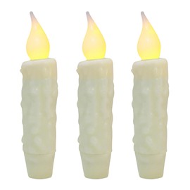 CVHOMEDECO. Real Wax Hand Dipped Battery Operated LED Timer Taper Candles Country Primitive Flameless Lights Décor, 4-3/4 Inch, Ivory, 3 PCS in a Package